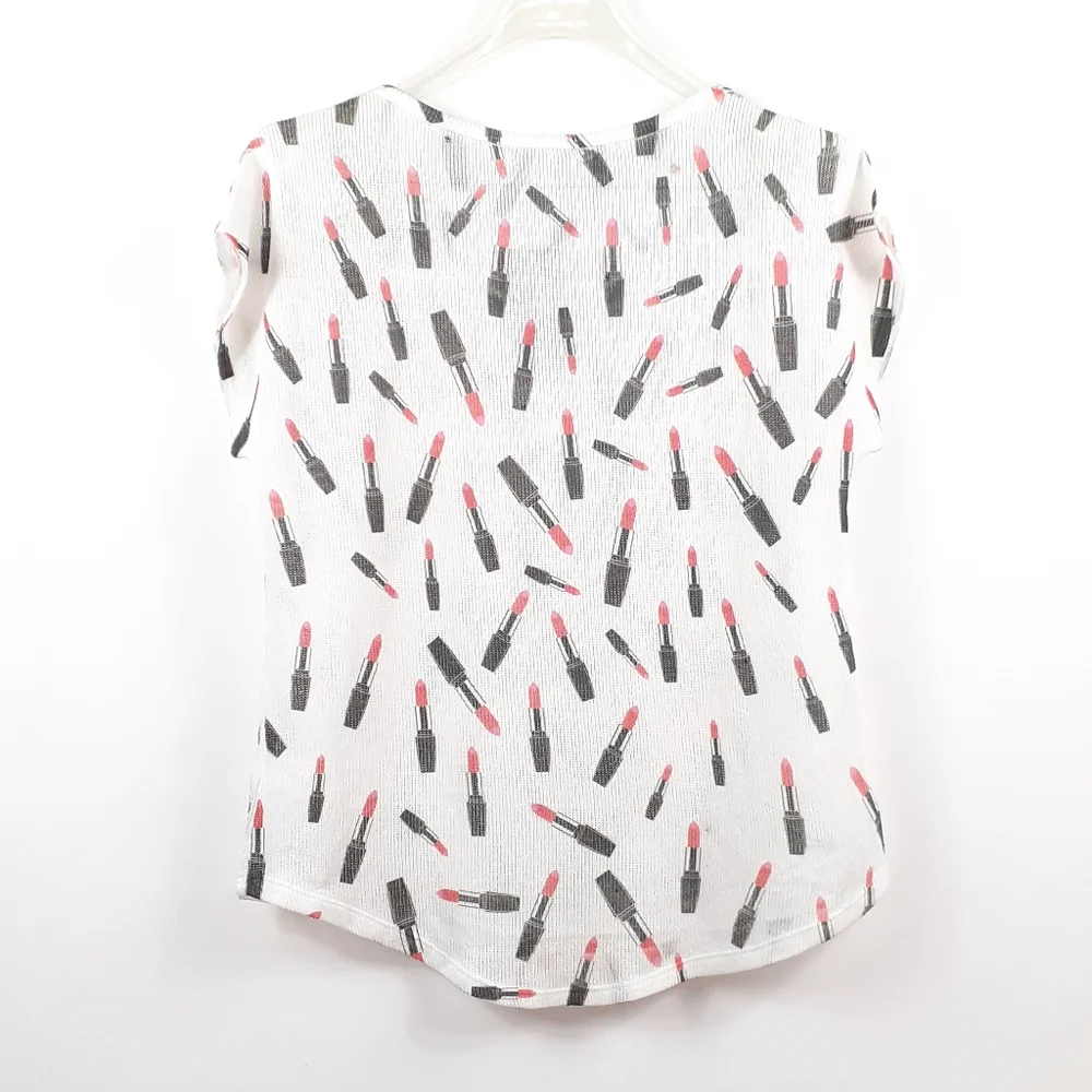 4/$25 NWT Blu Planet White Knit Scoop Neck Short Sleeve Lipstick Makeup Shirt XL_9
